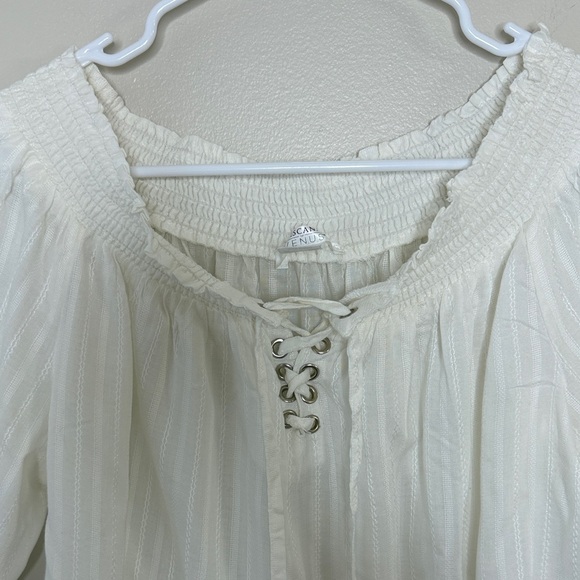LASCANA for VENUS White Lace Up Peasant Blouse Tassel Boho Top 1X - Picture 5 of 10